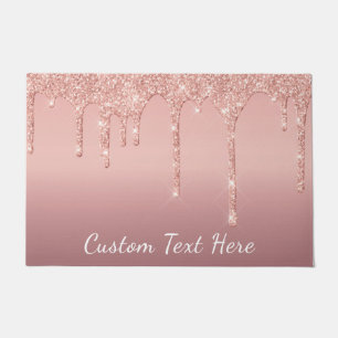 Custom Text Name Rose Gold Blush Glitter Doormat