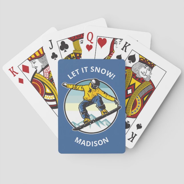 Custom text & name SNOWBOARDER Playing Cards (Back)
