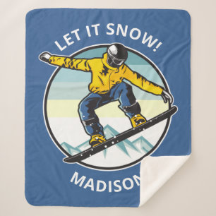 Custom text & name SNOWBOARDER Sherpa Blanket