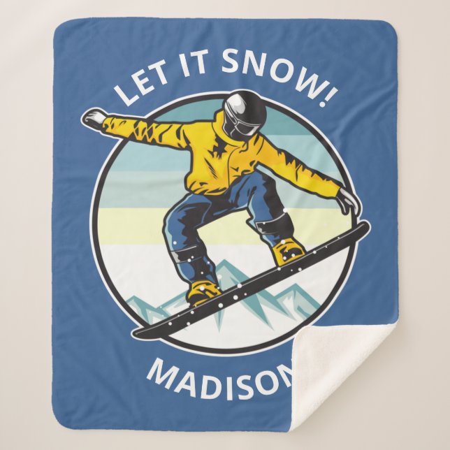 Custom text & name SNOWBOARDER Sherpa Blanket (Front)