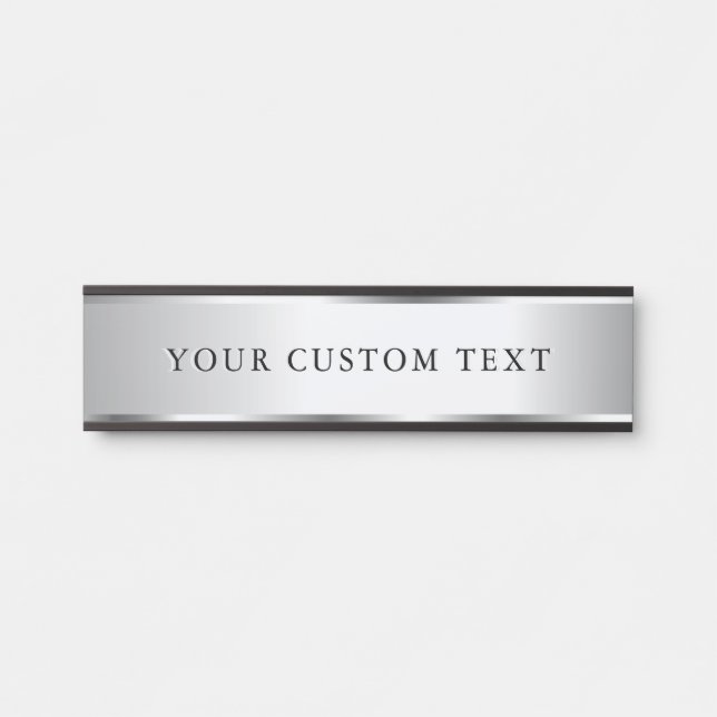 Custom Text Name Template Black & Silver Elegant Door Sign (Front)