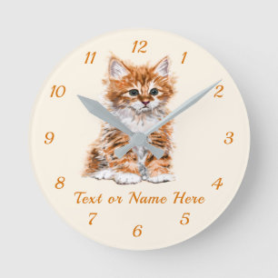 Custom Text Name Wall Clock - Little Kitten
