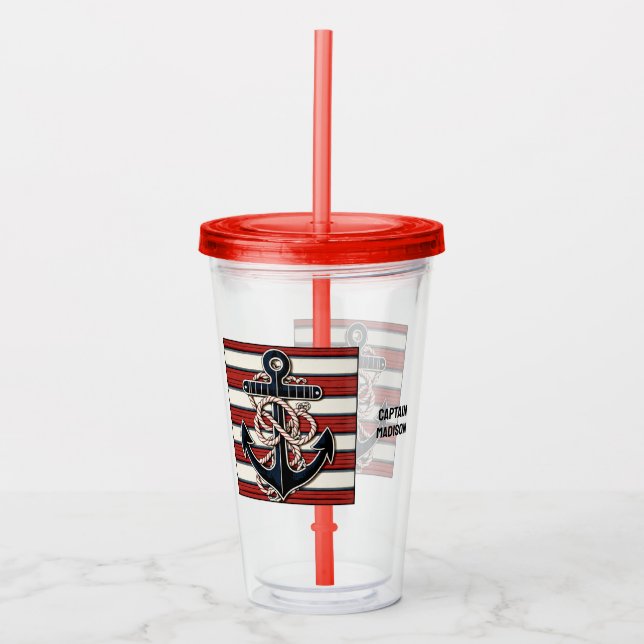 Custom Text Nautical Anchor Acrylic Tumbler (Front)