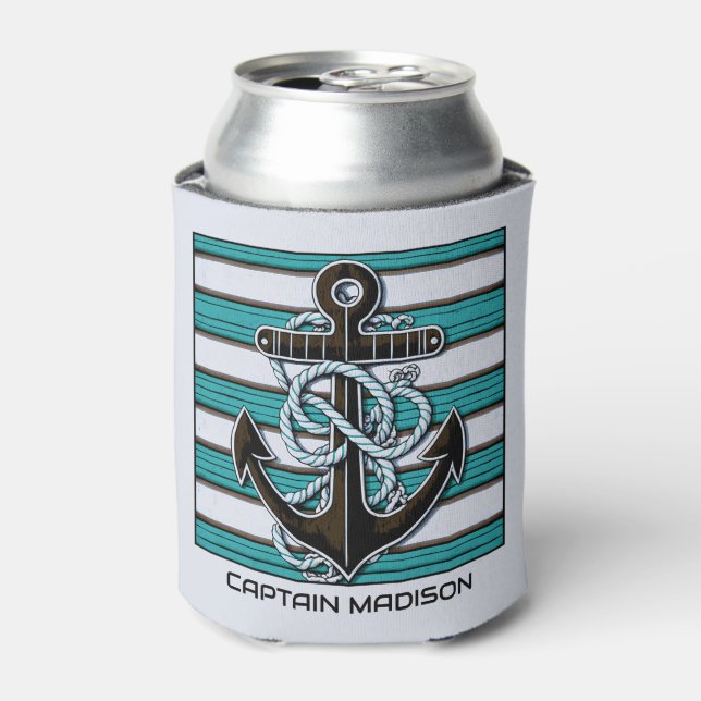 Custom Text Nautical Anchor Can Cooler (Can Front)