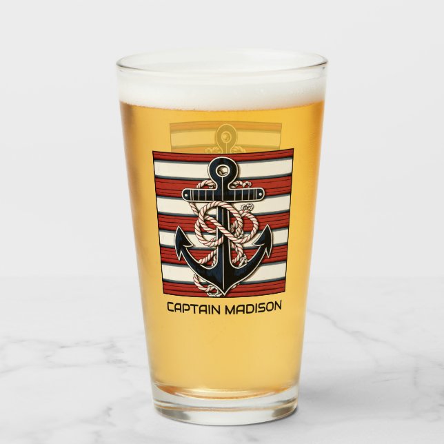 Custom Text Nautical Anchor Glass (Front Filled)