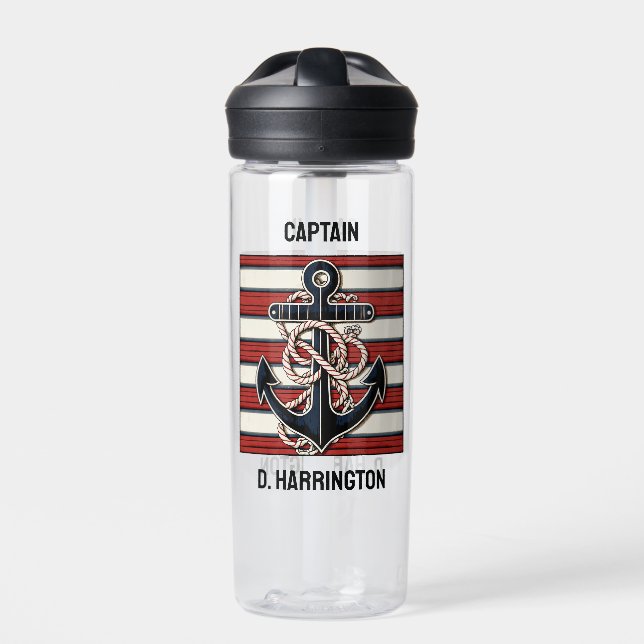 Custom Text Nautical Anchor Water Bottle (Front)