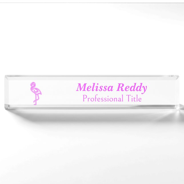 Custom text neon pink flamingo business logo nameplate (Front)