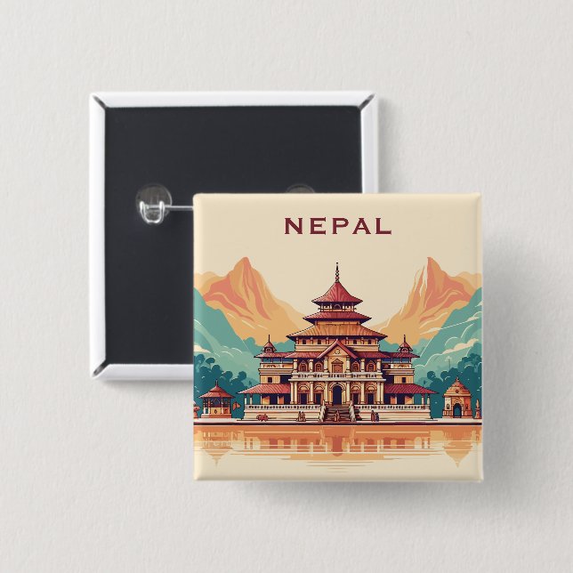Custom Text Nepal 15 Cm Square Badge (Front & Back)