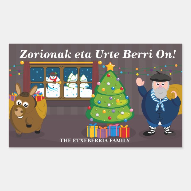 Custom text, Olentzero Navidad / Christmas scene: Rectangular Sticker (Front)