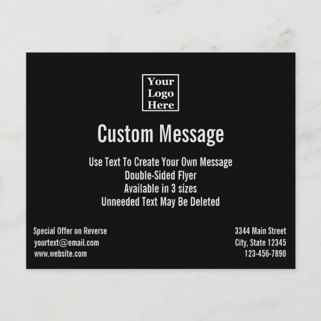 Custom Text on Black Your Logo Here Flyer (Front)