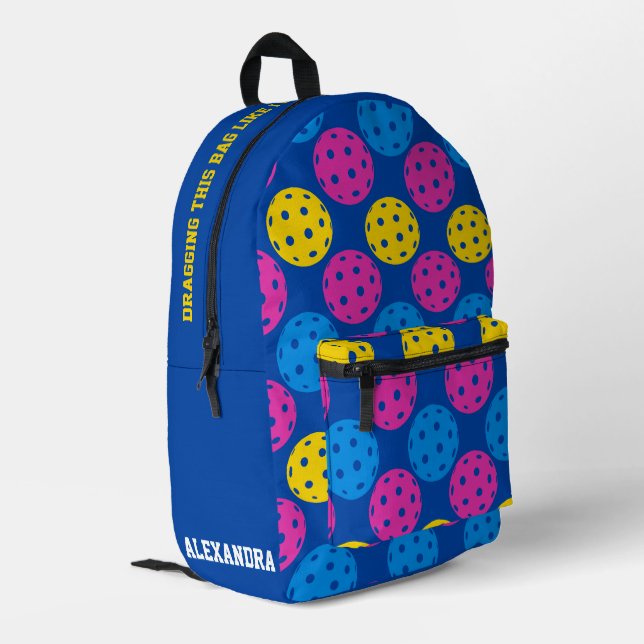 Custom text orange & coral pickleball printed backpack (Back Corner Left)
