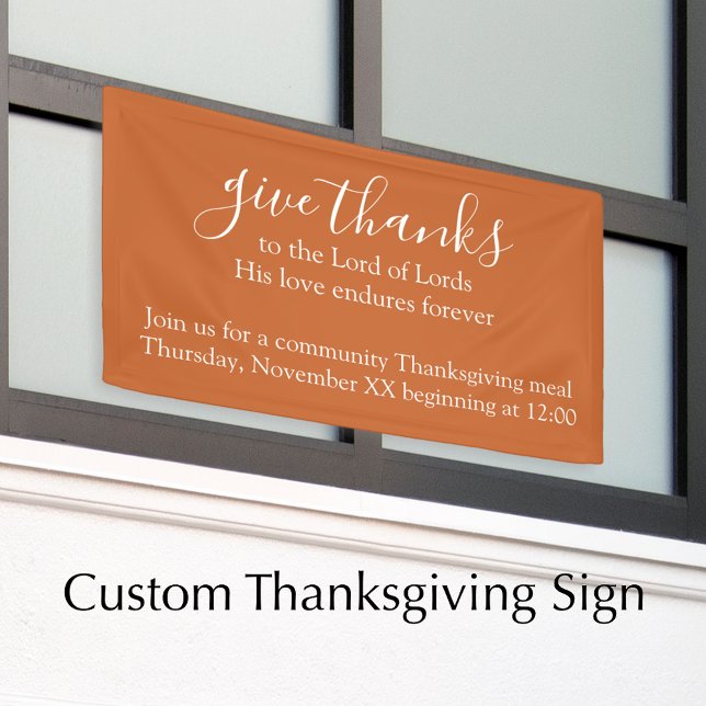 Custom Text Orange Thanksgiving Meal Church Banner (Add your custom text to this orange banner. Church Thanksgiving meal invitation sign. Give thanks.
)