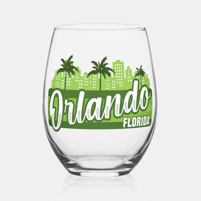Custom Text Orlando Florida Stemless Wine Glass (Front)