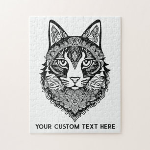 Custom Text Ornamental Cat Jigsaw Puzzle