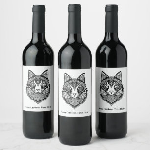 Custom Text Ornamental Cat Wine Label