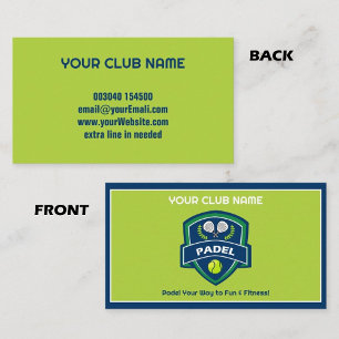🎾 Custom text,  Padel Club Business Card