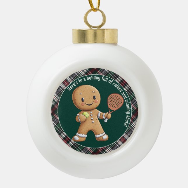 🎾🎄Custom text,  Padel Powered Christmas Ceramic Ball Christmas Ornament (Front)