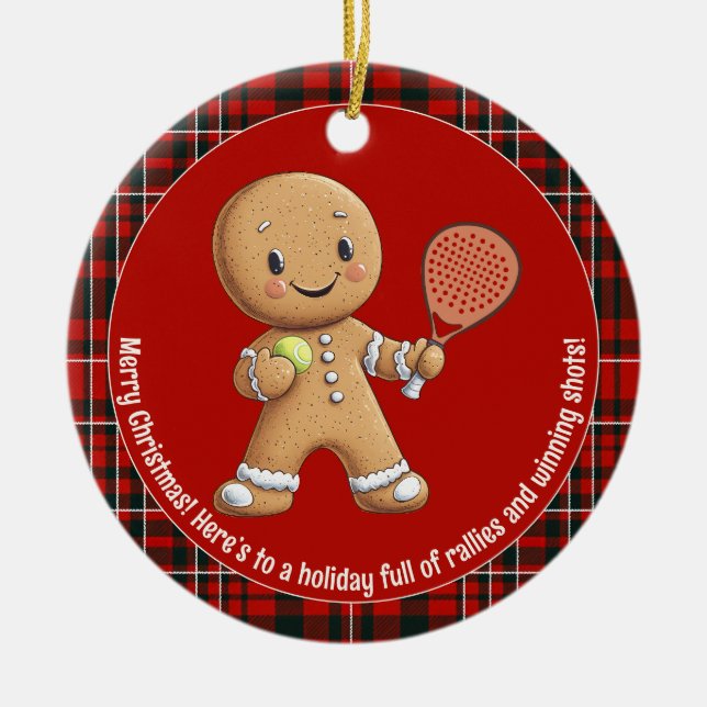 🎾🎄Custom text,  Padel Powered Christmas Ceramic Tree Decoration (Front)