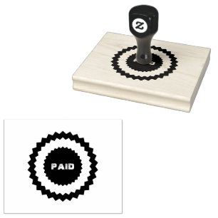 Custom Text PAID Durable Wooden Handle Green Ink Rubber Stamp