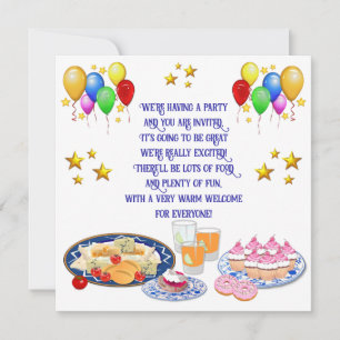 Custom Text Palloons and Party Food Invitation