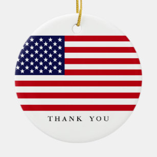 Custom Text Patriotic American Flag   Thank You Ceramic Tree Decoration