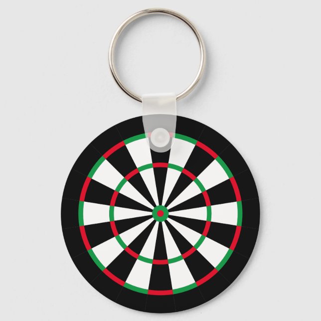 Custom Text Personalised Dart Board | Red & Green Key Ring (Front)