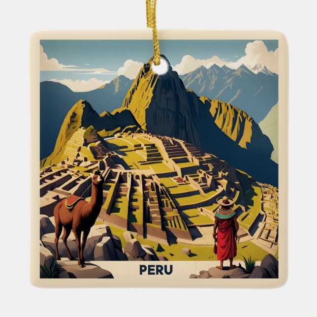 Custom Text Peru Machu Picchu Ceramic Ornament (Front)