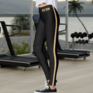 Custom Text Pet Cat Mum Black Golden Sand Stripes Leggings