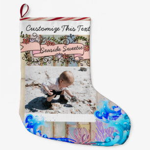 Custom Text/Photo Beach Island Seaside Ocean Large Christmas Stocking