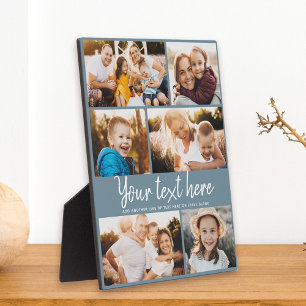 Custom Text Photo Collage Modern Blue Keepsake Plaque