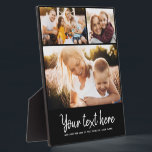 Custom Text Photo Collage Modern Family Keepsake Plaque<br><div class="desc">3 of your favourite photos with a trendy hand written script reading your custom message with your names or any other detailsbelow. Great keepsake gift for friends and family!</div>
