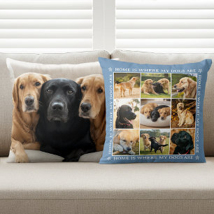 Custom Text Photo Collage Pet Dog Love Blue Cushion
