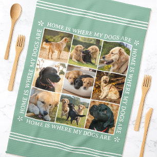 Custom Text Photo Collage Pet Dog Love Mint Green Tea Towel