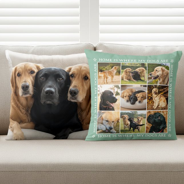 Custom Text Photo Collage Pet Dog Love Soft Green Cushion (Creator Uploaded)