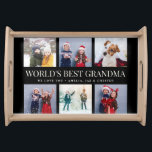 Custom Text Photo Collage WORLDS BEST GRANDMA Serving Tray<br><div class="desc">World's best grandma! Modern family keepsake,  this custom text photo collage design makes a beautiful display for your favourite pictures of children,  grandchildren,  weddings,  or any other special occasion. Great gift for grandparents! 2 lines of fully customisable text.</div>