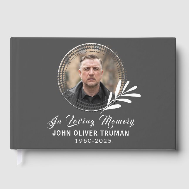 Custom Text Photo Memorial Funeral Leaves Guest Book (Front)