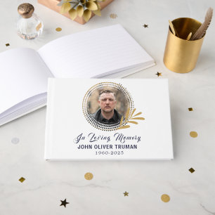 Custom Text Photo Memorial Funeral Leaves Guest Book