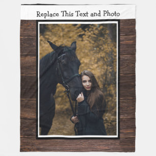 Custom Text & Photo / Wooden Rustic Country Wood Fleece Blanket