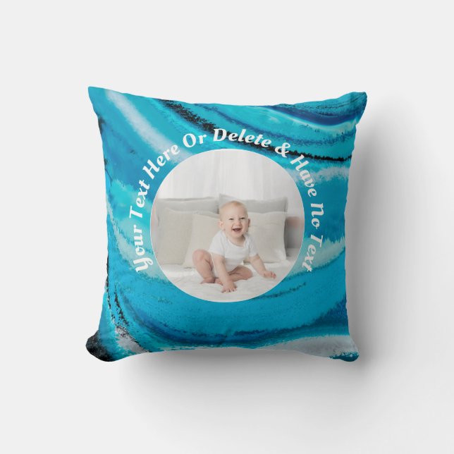 Custom Text / Photos on Blue Marble Gemstone Cushion (Front)
