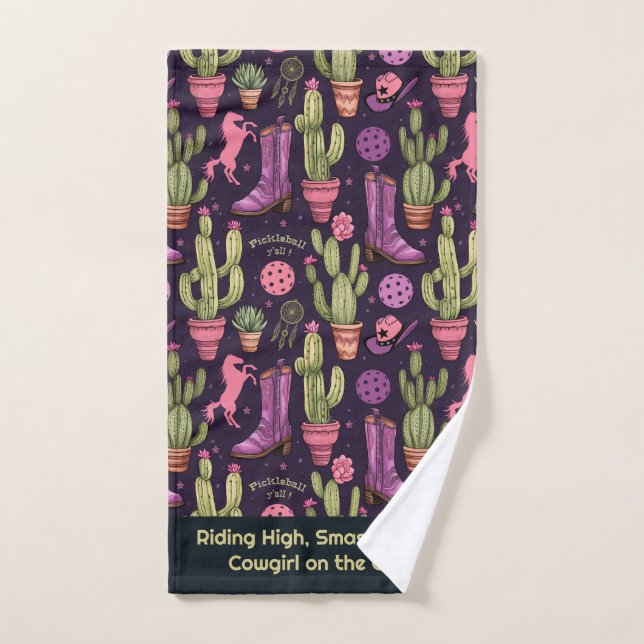 Custom text 🐴 🌵Pickleball Cowgirl Hand Towel (Hand Towel)