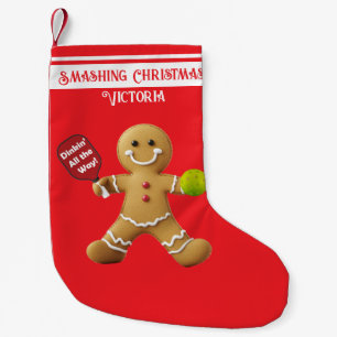 Custom text Pickleball Gingerbread Cheer Small Christmas Stocking