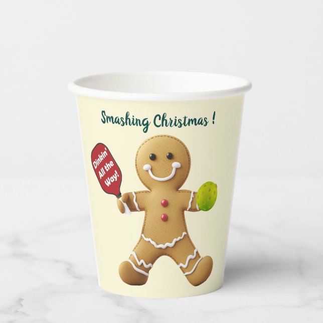 Custom text Pickleball Gingerbread Delight Paper Cups (Front)