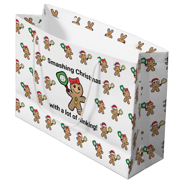 Custom text Pickleball Gingerbread people  Large Gift Bag (Front Angled)