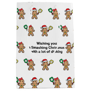 Custom text Pickleball Gingerbread people Medium Gift Bag