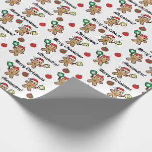 Custom text Pickleball Gingerbread people Wrapping Paper