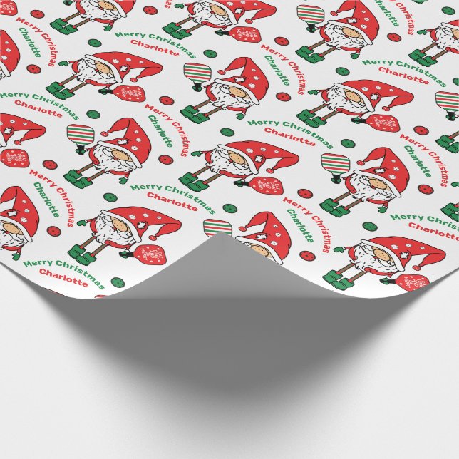 Custom  text Pickleball Merry Christmas   Wrapping Paper (Corner)