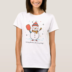 Custom text Pickleball Snowman Cheer T-Shirt