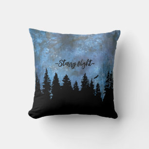 Custom Text Pine Forest Night Cushion