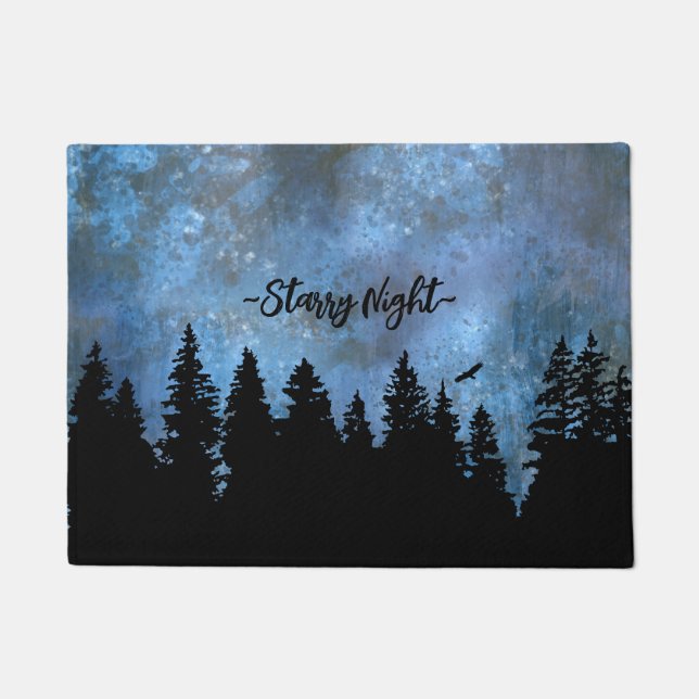 Custom Text Pine Forest Night Doormat (Front)