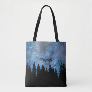 Custom Text Pine Forest Night Tote Bag
